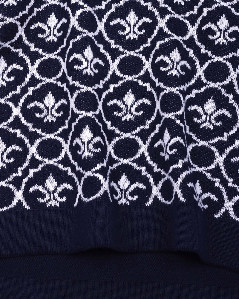 Wavy Blue Knitted Cotton Polo T-Shirt