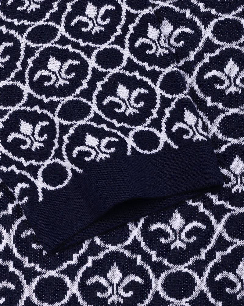 Wavy Blue Knitted Cotton Polo T-Shirt