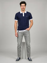 Weflon Blue Knitted Cotton Polo T-Shirt