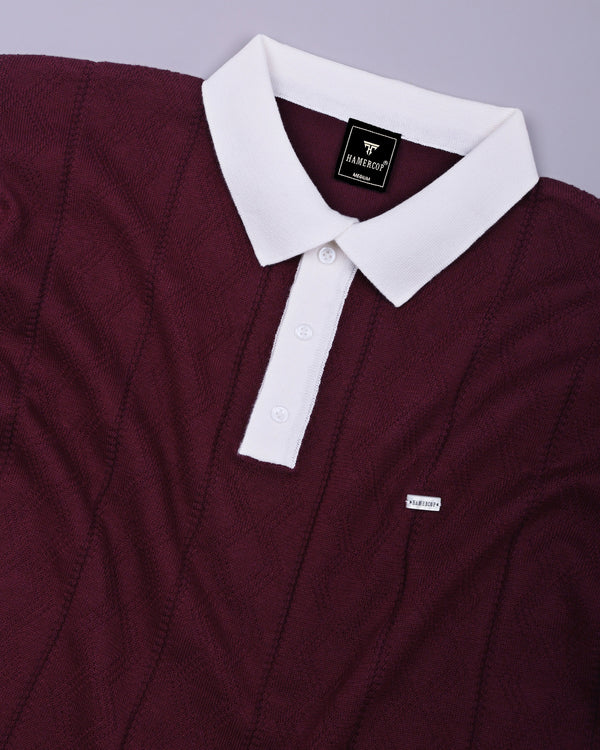 Weflon Wine Red Knitted Cotton Polo T-Shirt
