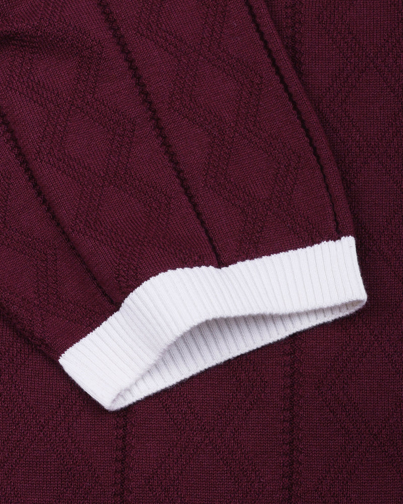 Weflon Wine Red Knitted Cotton Polo T-Shirt