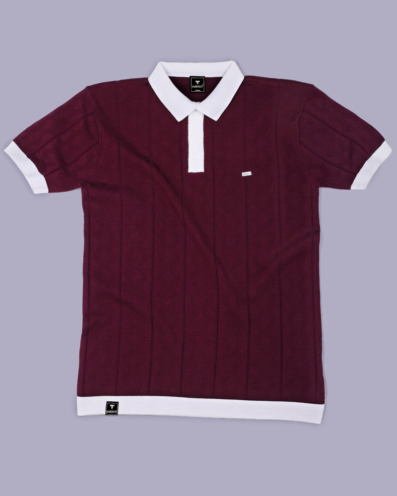 Weflon Wine Red Knitted Cotton Polo T-Shirt