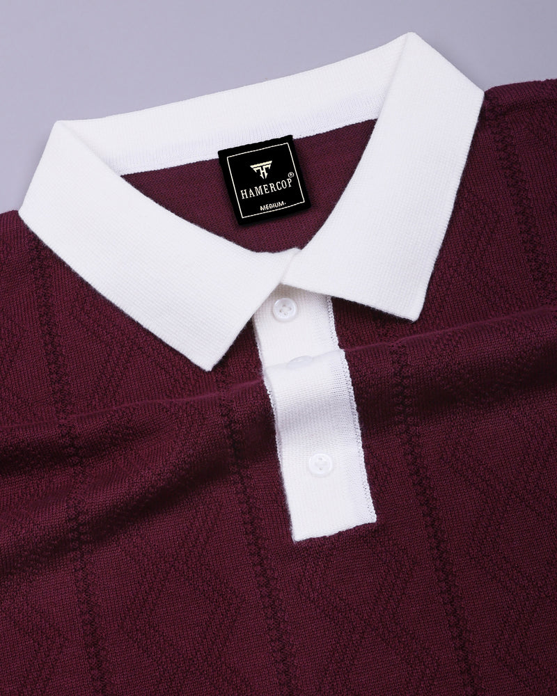 Weflon Wine Red Knitted Cotton Polo T-Shirt