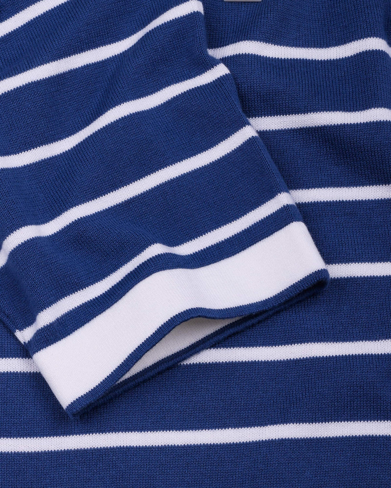 Yorkton Blue Stripe Knitted Cotton Zipper Polo T-Shirt