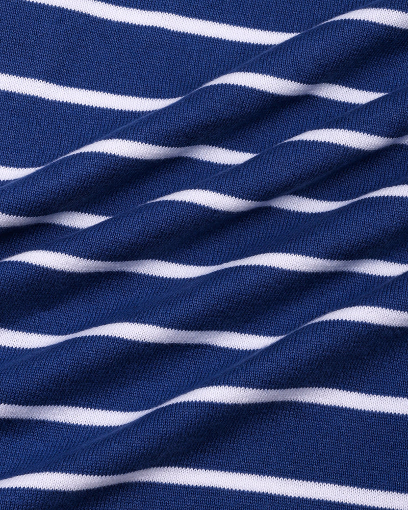 Yorkton Blue Stripe Knitted Cotton Zipper Polo T-Shirt