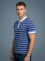Yorkton Blue Stripe Knitted Cotton Zipper Polo T-Shirt