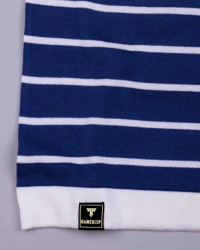 Yorkton Blue Stripe Knitted Cotton Zipper Polo T-Shirt