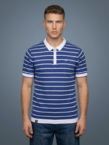 Yorkton Blue Stripe Knitted Cotton Zipper Polo T-Shirt