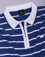 Yorkton Blue Stripe Knitted Cotton Zipper Polo T-Shirt
