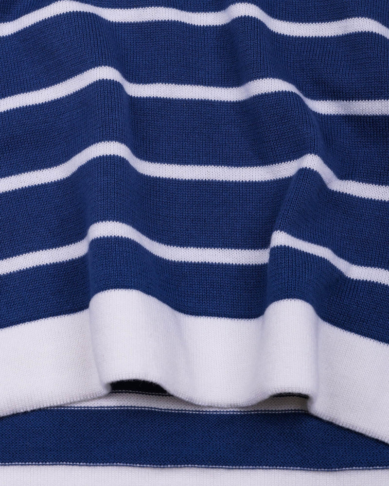 Yorkton Blue Stripe Knitted Cotton Zipper Polo T-Shirt