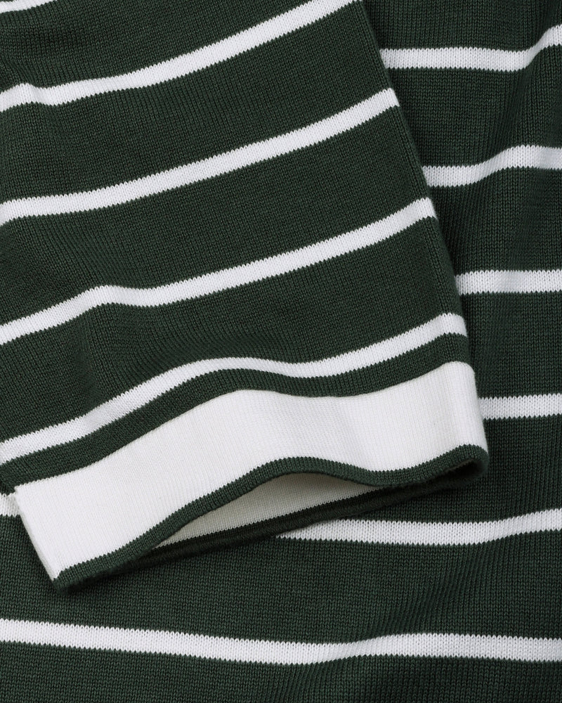 Yorkton Green Stripe Knitted Cotton Zipper Polo T-Shirt