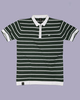 Yorkton Green Stripe Knitted Cotton Zipper Polo T-Shirt