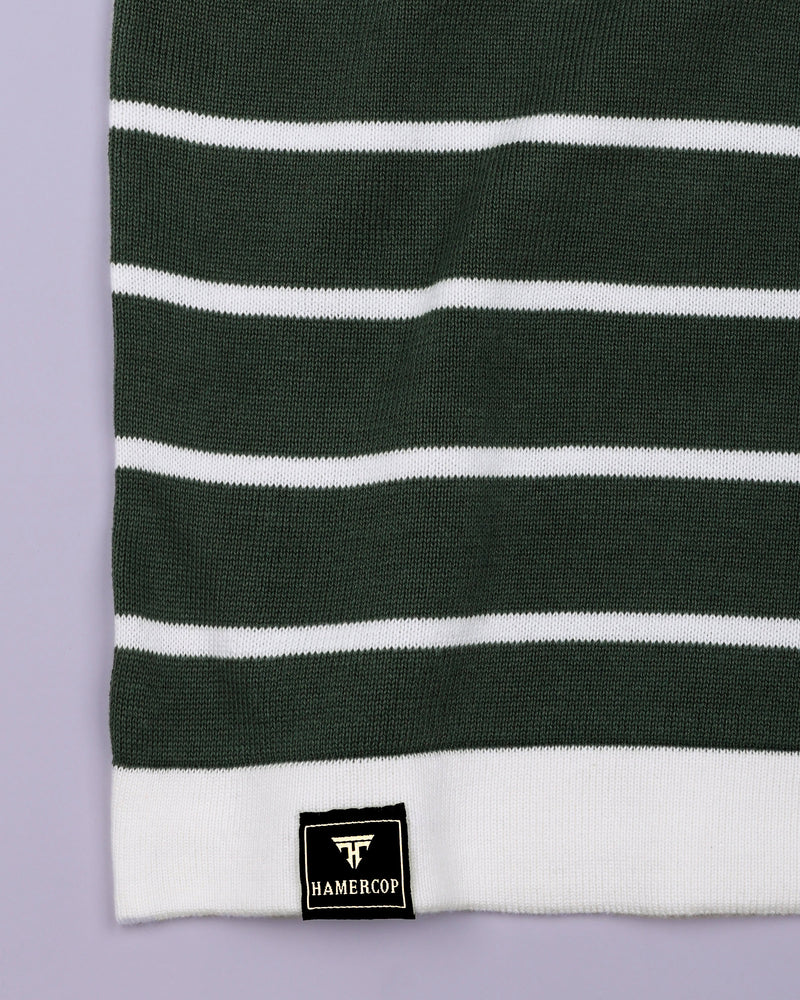 Yorkton Green Stripe Knitted Cotton Zipper Polo T-Shirt