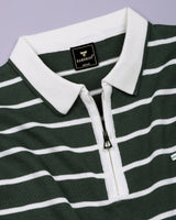 Yorkton Green Stripe Knitted Cotton Zipper Polo T-Shirt