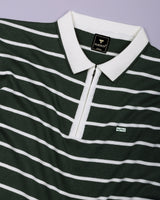 Yorkton Green Stripe Knitted Cotton Zipper Polo T-Shirt