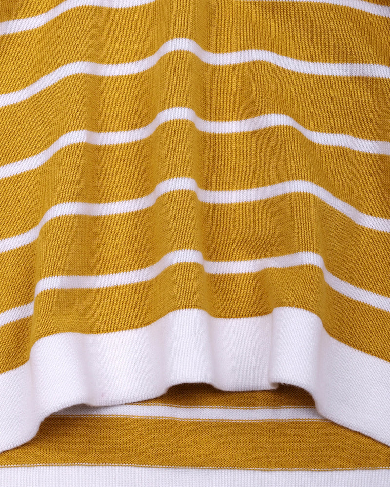 Yorkton Turmeric Yellow Stripe Knitted Cotton Zipper Polo T-Shirt