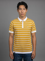 Yorkton Turmeric Yellow Stripe Knitted Cotton Zipper Polo T-Shirt