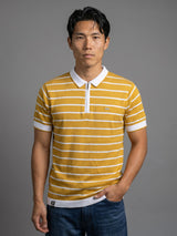 Yorkton Turmeric Yellow Stripe Knitted Cotton Zipper Polo T-Shirt