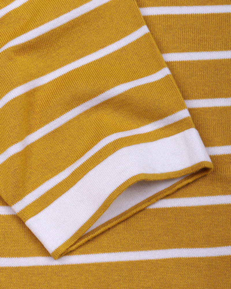 Yorkton Turmeric Yellow Stripe Knitted Cotton Zipper Polo T-Shirt