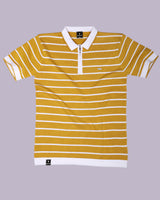 Yorkton Turmeric Yellow Stripe Knitted Cotton Zipper Polo T-Shirt