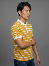 Yorkton Turmeric Yellow Stripe Knitted Cotton Zipper Polo T-Shirt