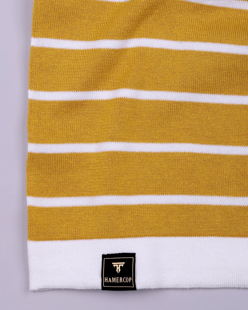 Yorkton Turmeric Yellow Stripe Knitted Cotton Zipper Polo T-Shirt
