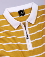 Yorkton Turmeric Yellow Stripe Knitted Cotton Zipper Polo T-Shirt