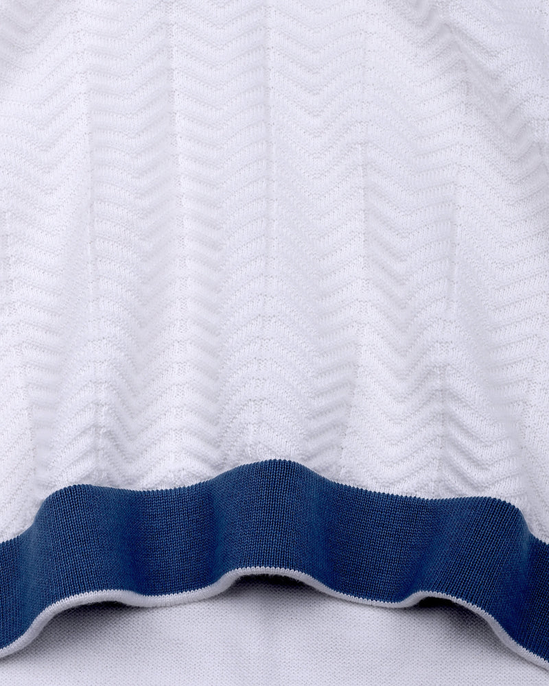 Ternary Blue And White Knitted Cotton Polo T-Shirt