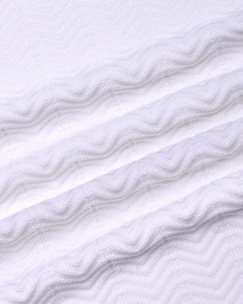 Ternary Blue And White Knitted Cotton Polo T-Shirt