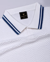Ternary Blue And White Knitted Cotton Polo T-Shirt