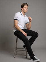 Ternary Black And White Knitted Cotton Polo T-Shirt