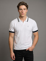 Ternary Black And White Knitted Cotton Polo T-Shirt