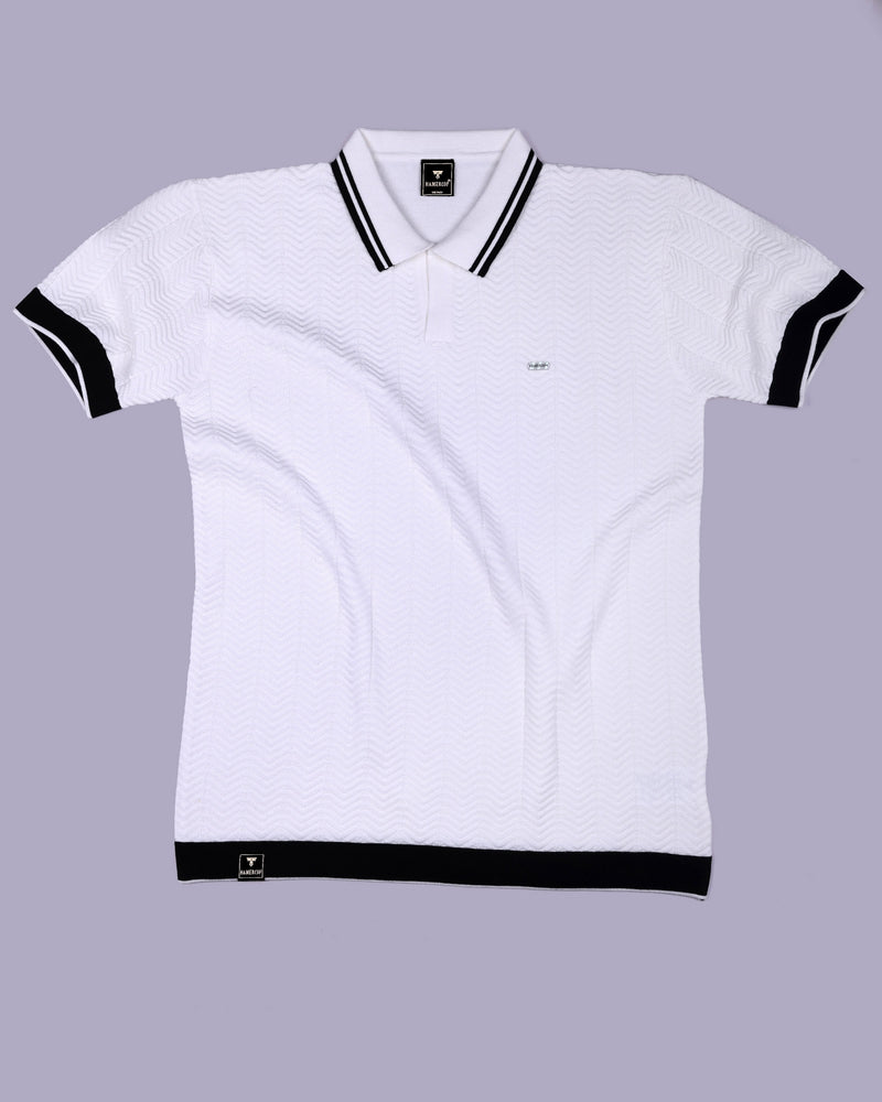 Ternary Black And White Knitted Cotton Polo T-Shirt