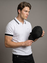 Ternary Black And White Knitted Cotton Polo T-Shirt