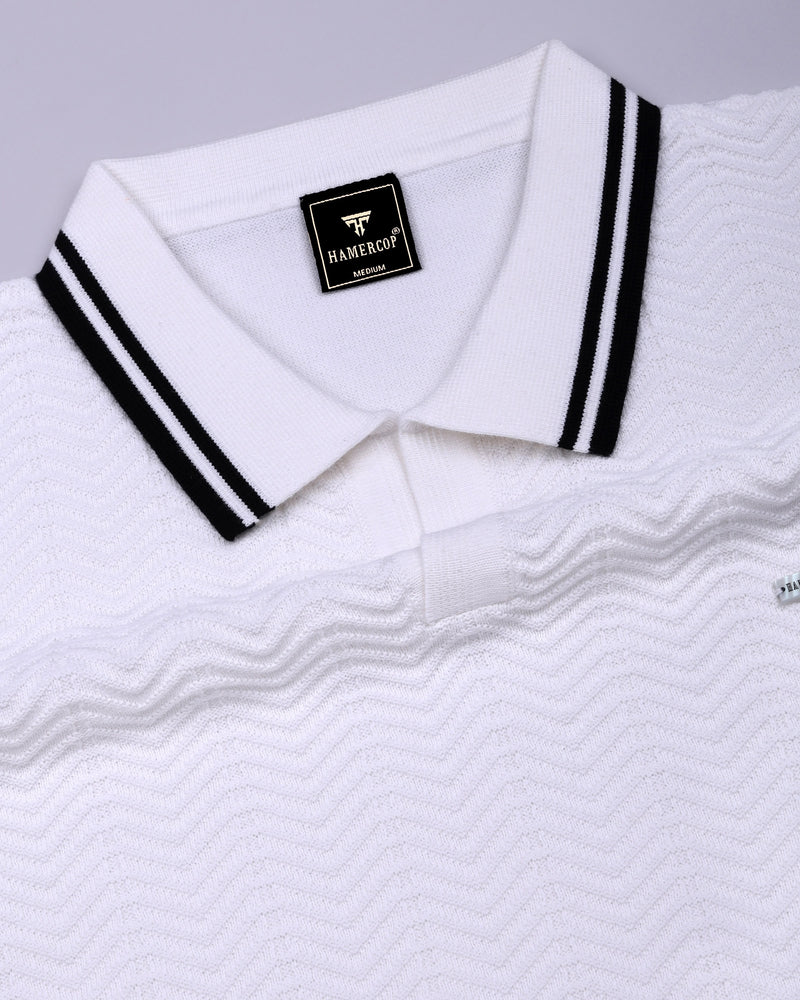 Ternary Black And White Knitted Cotton Polo T-Shirt
