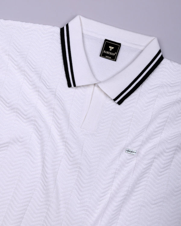 Ternary Black And White Knitted Cotton Polo T-Shirt