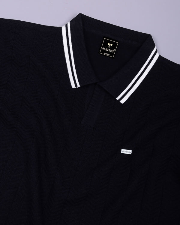 Turtle Black Knitted Cotton Polo T-Shirt