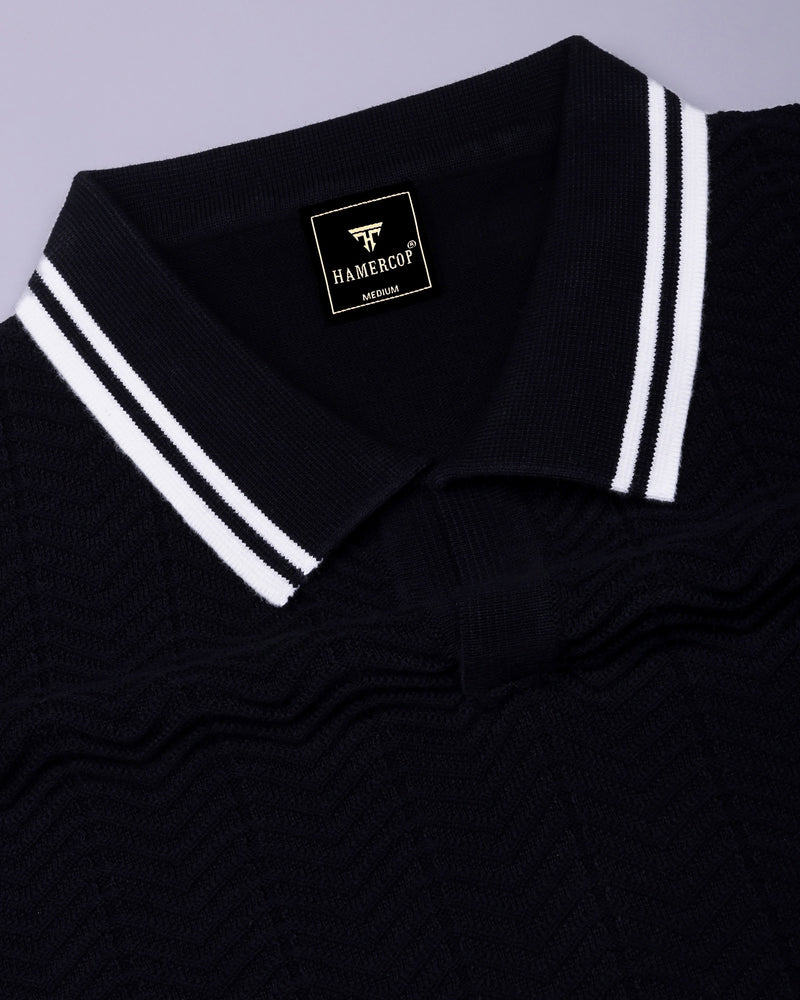 Turtle Black Knitted Cotton Polo T-Shirt