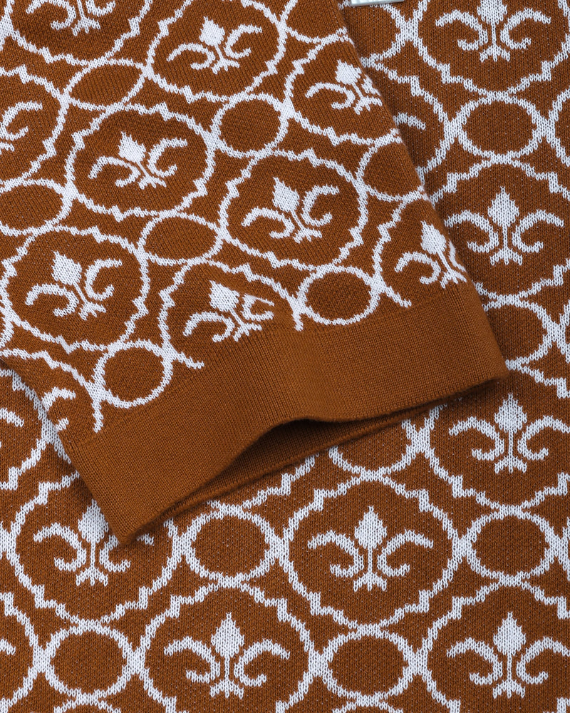 Wavy Brown Knitted Cotton Polo T-Shirt