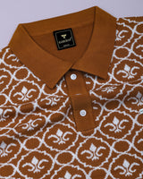 Wavy Brown Knitted Cotton Polo T-Shirt