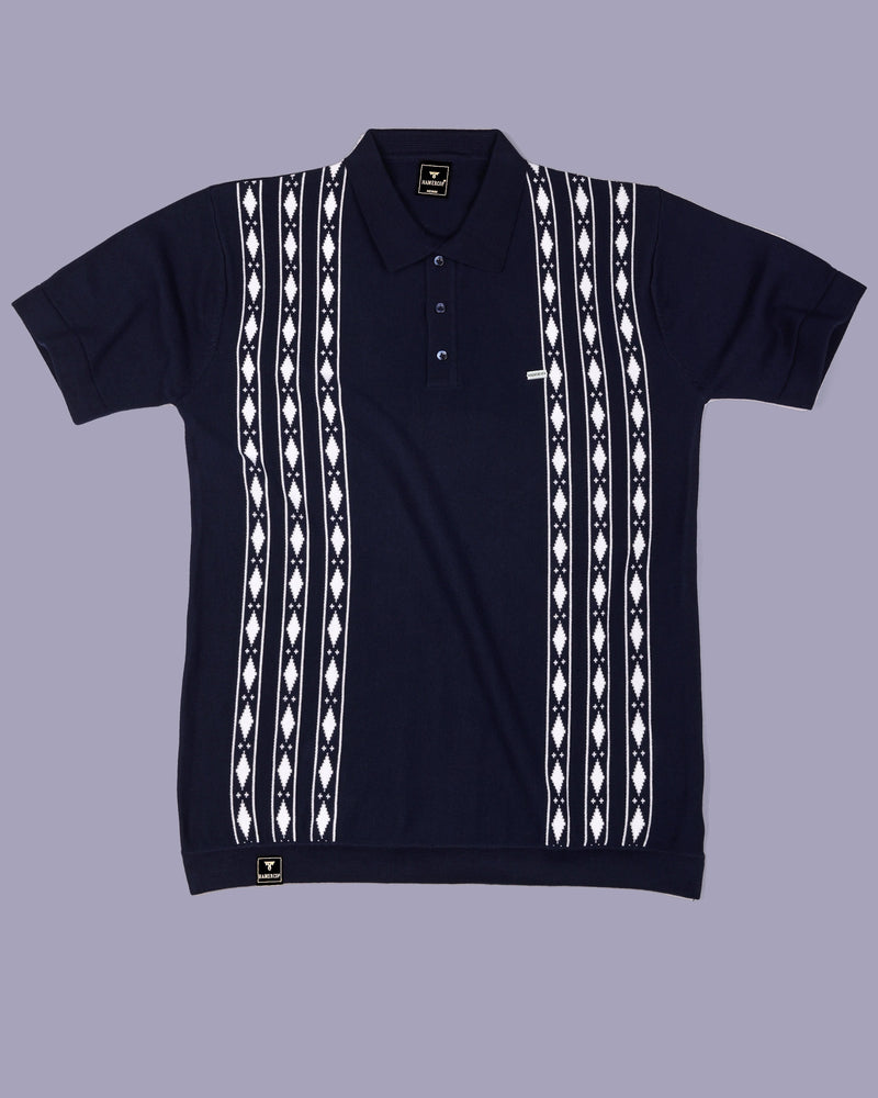 Jimra NavyBlue Knitted Cotton Designer Polo T-Shirt