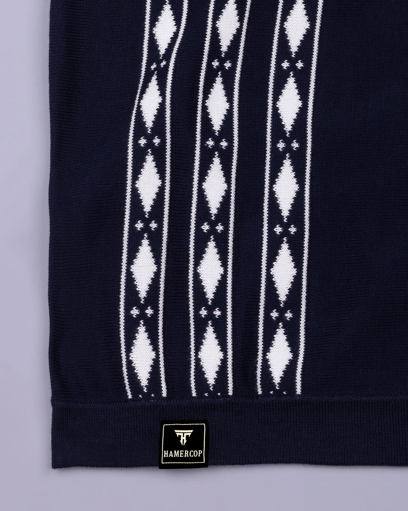 Jimra NavyBlue Knitted Cotton Designer Polo T-Shirt