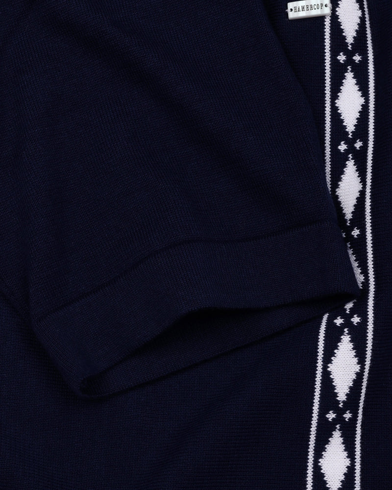 Jimra NavyBlue Knitted Cotton Designer Polo T-Shirt