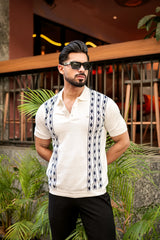 Jimra White Knitted Cotton Designer Polo T-Shirt
