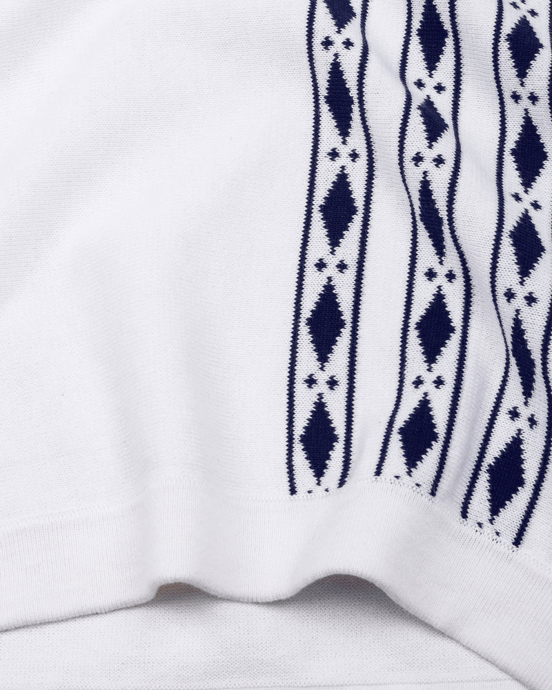 Jimra White Knitted Cotton Designer Polo T-Shirt