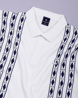 Jimra White Knitted Cotton Designer Polo T-Shirt
