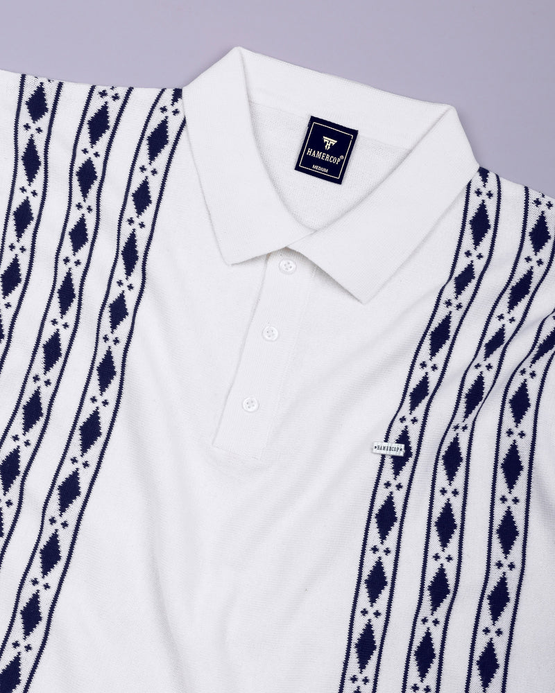 Jimra White Knitted Cotton Designer Polo T-Shirt