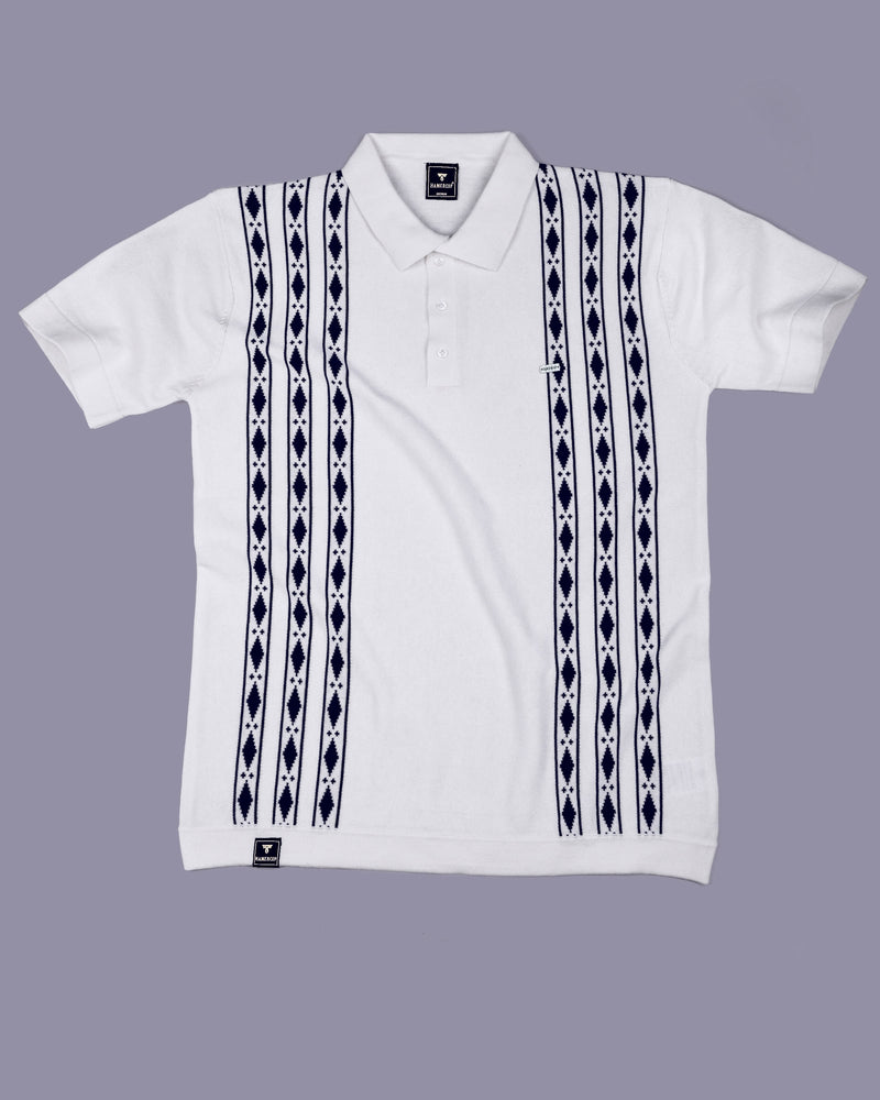 Jimra White Knitted Cotton Designer Polo T-Shirt
