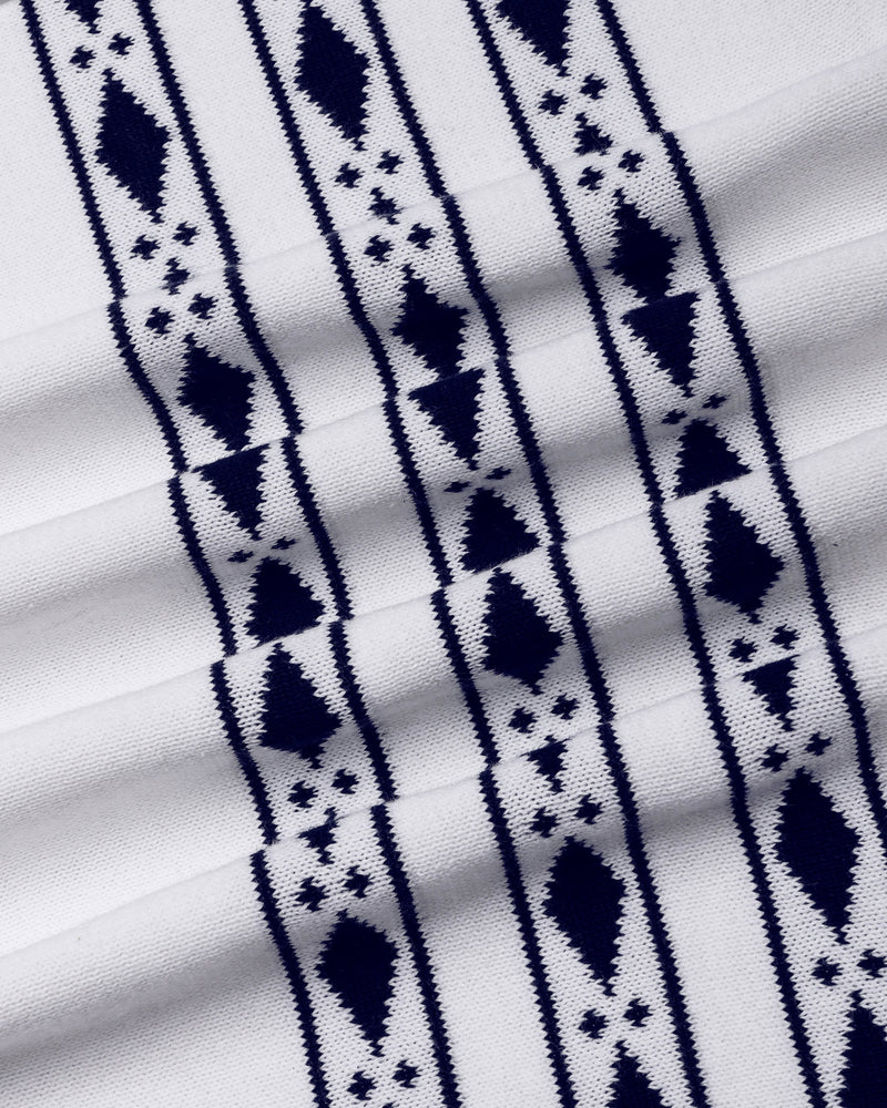 Jimra White Knitted Cotton Designer Polo T-Shirt