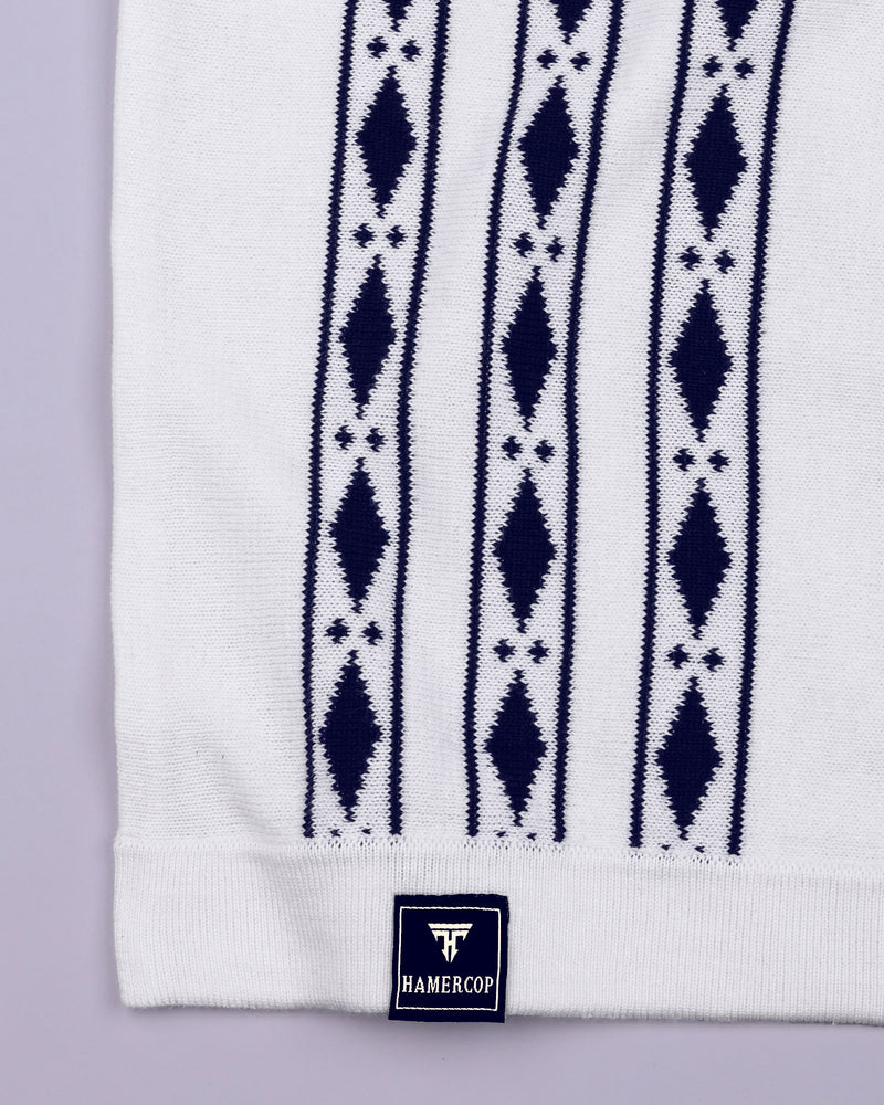 Jimra White Knitted Cotton Designer Polo T-Shirt